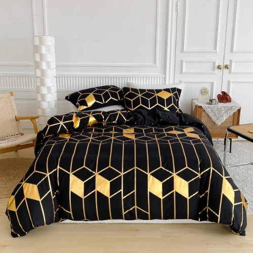 Gold Geometric Patterned Duvet Cover Set