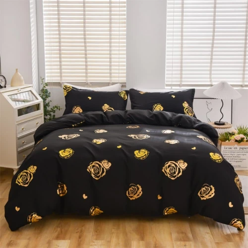 Gold Flower Patterned Duvet Cover Set